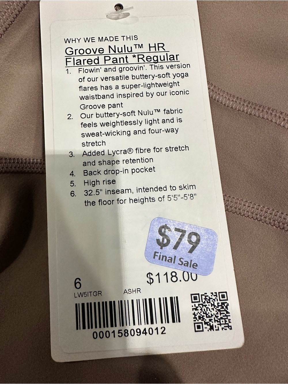 lululemon🍋Groove Nulu-HR Flare Pant Size 6 Ashen Rose NWT Regular Length - Picture 10 of 10